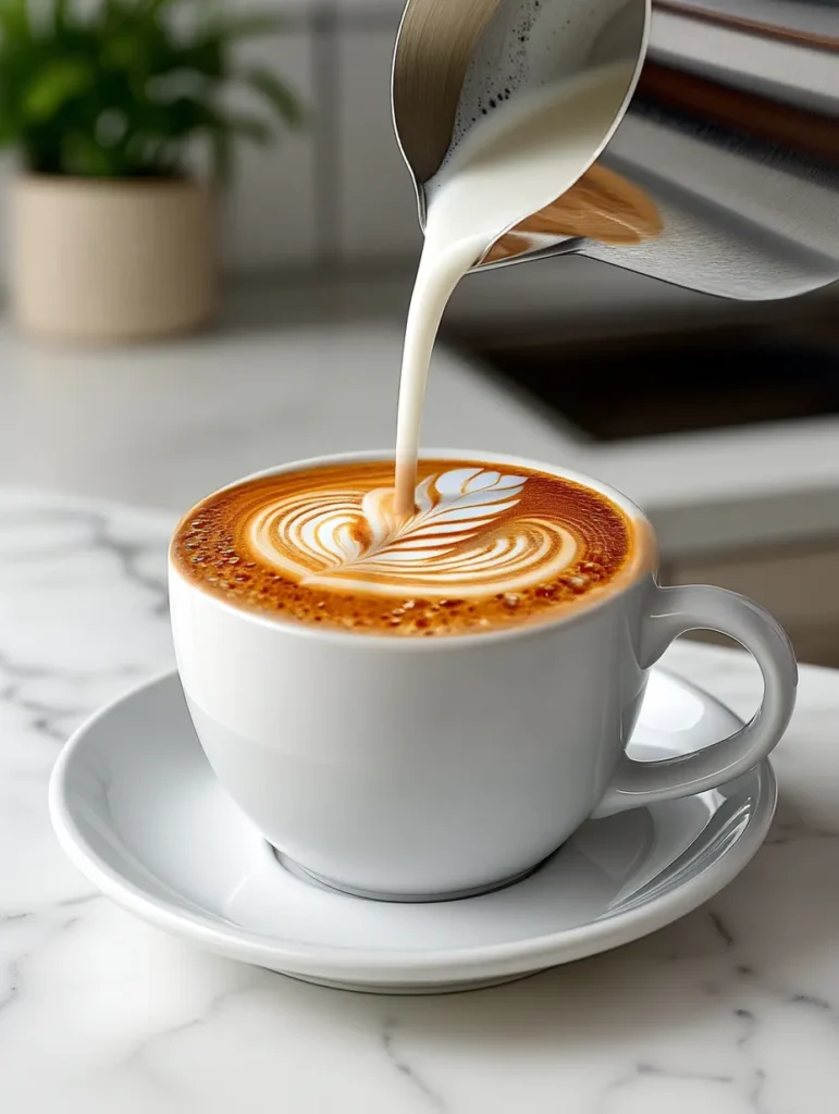 Fresh cappuccino ready to drink in a white ceramic mug with foam and cinnamon