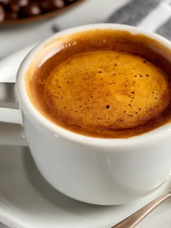 Cubano Coffee with golden espumita on a ceramic cup