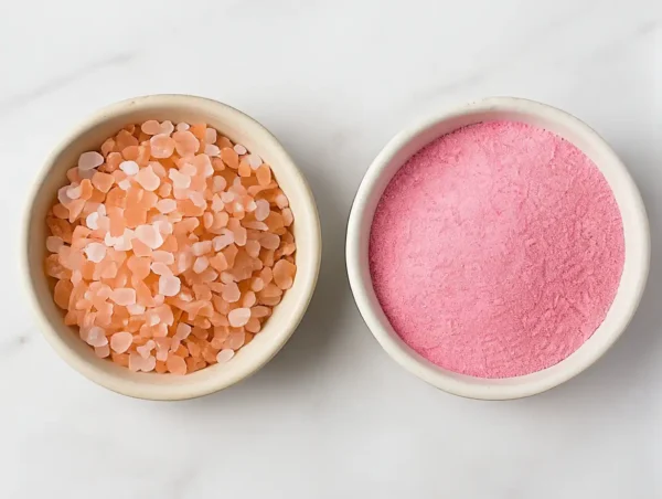 curing salt vs Himalayan pink salt side by side comparison in bowls
