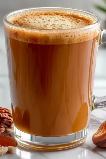 mushroom coffee with reishi and chaga in a clear glass mug