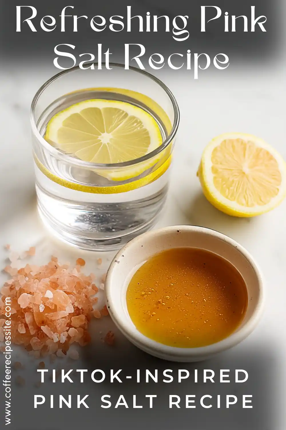 Pink salt recipe drink with lemon, Himalayan pink salt, and honey in a bowl