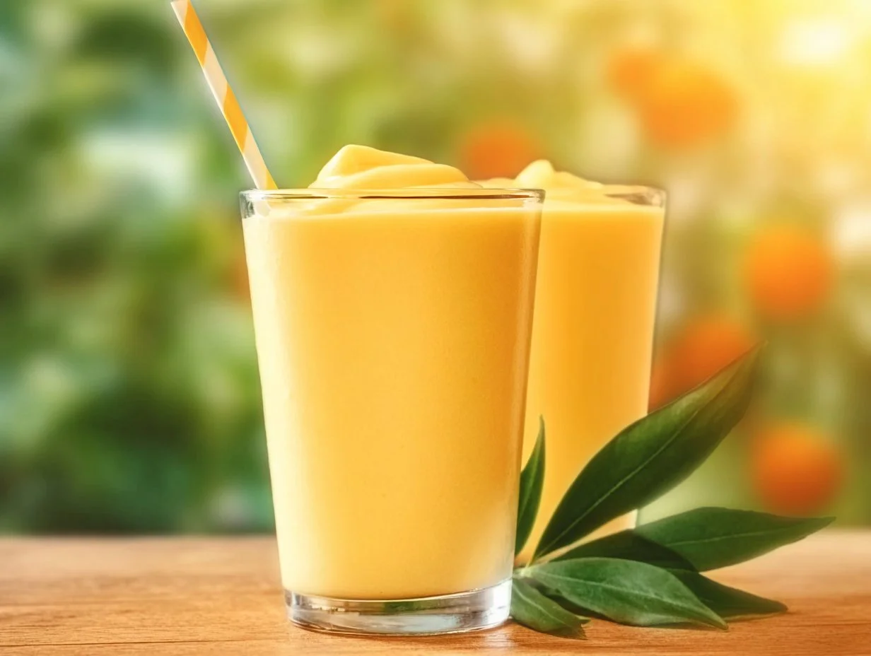 A refreshing orange creamsicle smoothie in a glass with a straw.