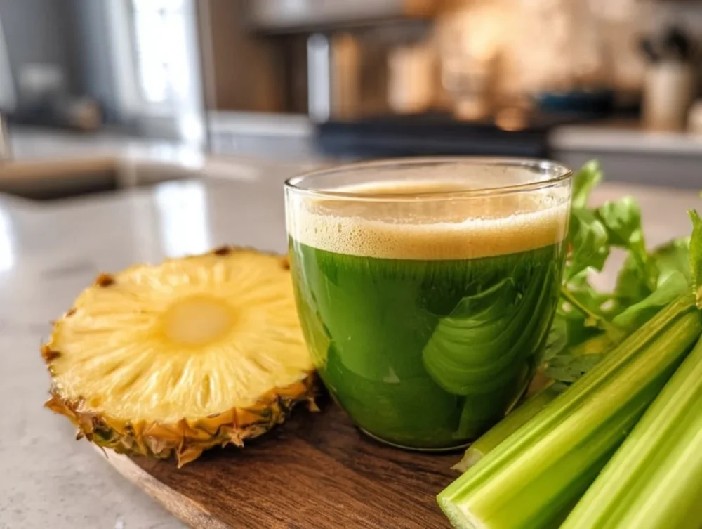 A refreshing glass of 4-Ingredient Green Juice, perfect for a healthful pick-me-up