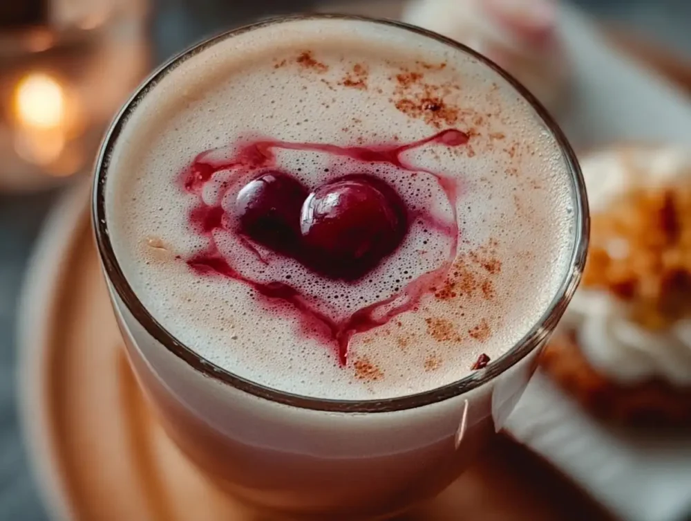 Enjoy a homemade Cherry Vanilla Tea Latte, perfect for a sweet treat