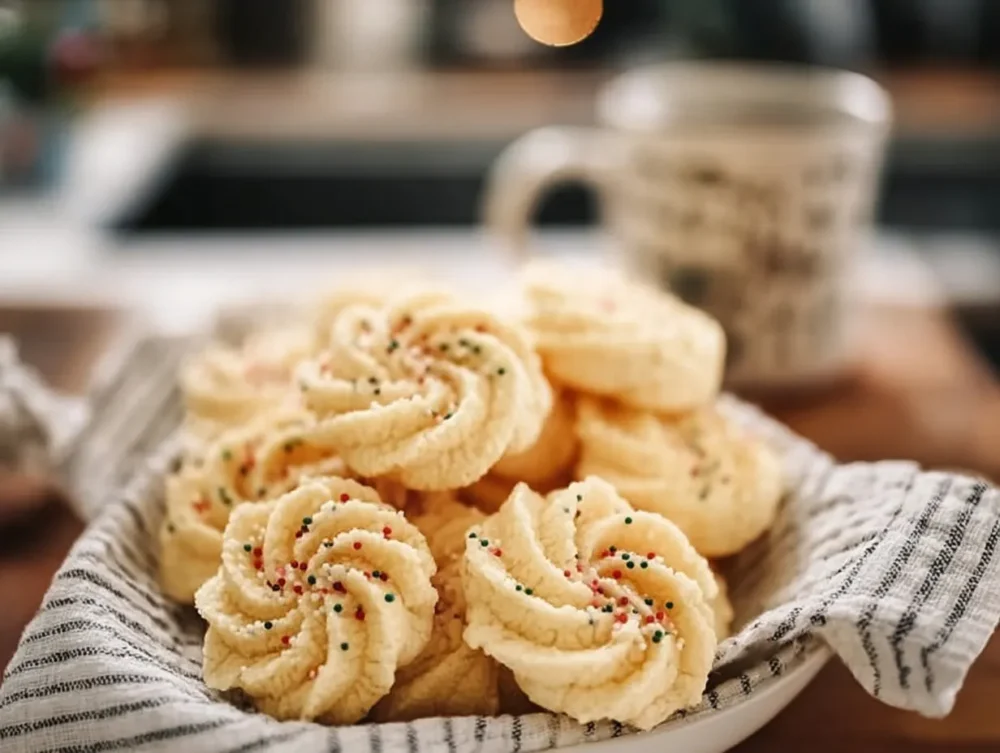 Delicious Homemade Christmas Butter Cookies with colorful sprinkles