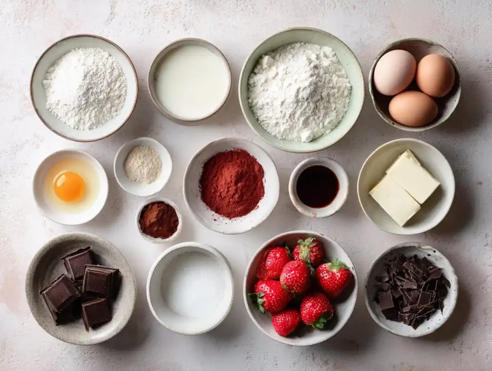 Strawberry Chocolate Ombre Cake ingredients