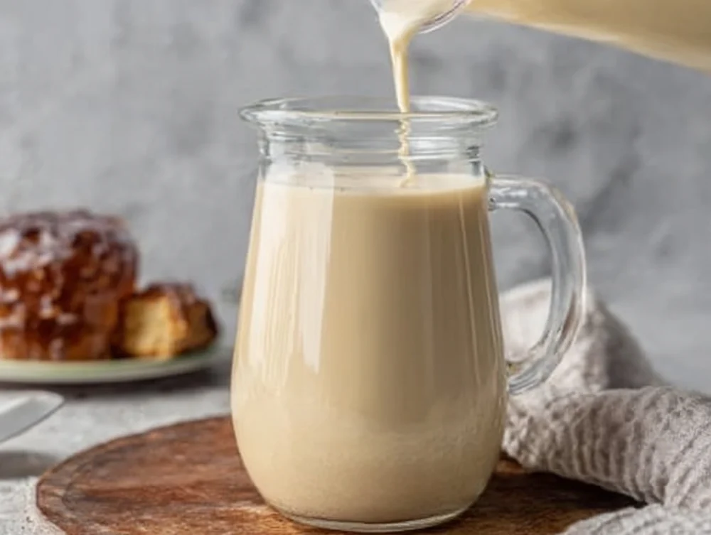 A delicious cup of coffee topped with Homemade Vanilla Sweet Cream Coffee Creamer for a smooth flavor experience.