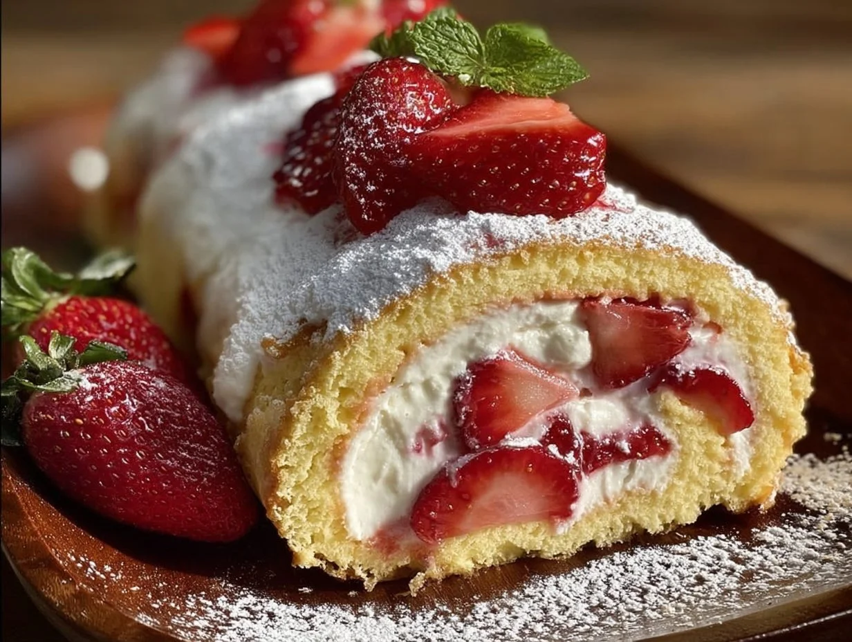 Delicious strawberry cheesecake roll ups with fresh strawberries and creamy filling.