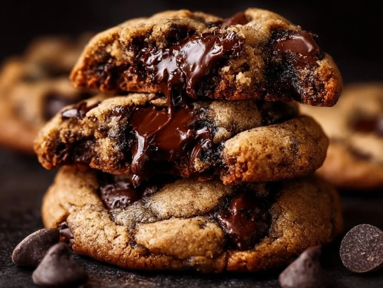 Freshly baked espresso chocolate chip cookies on a cooling rack