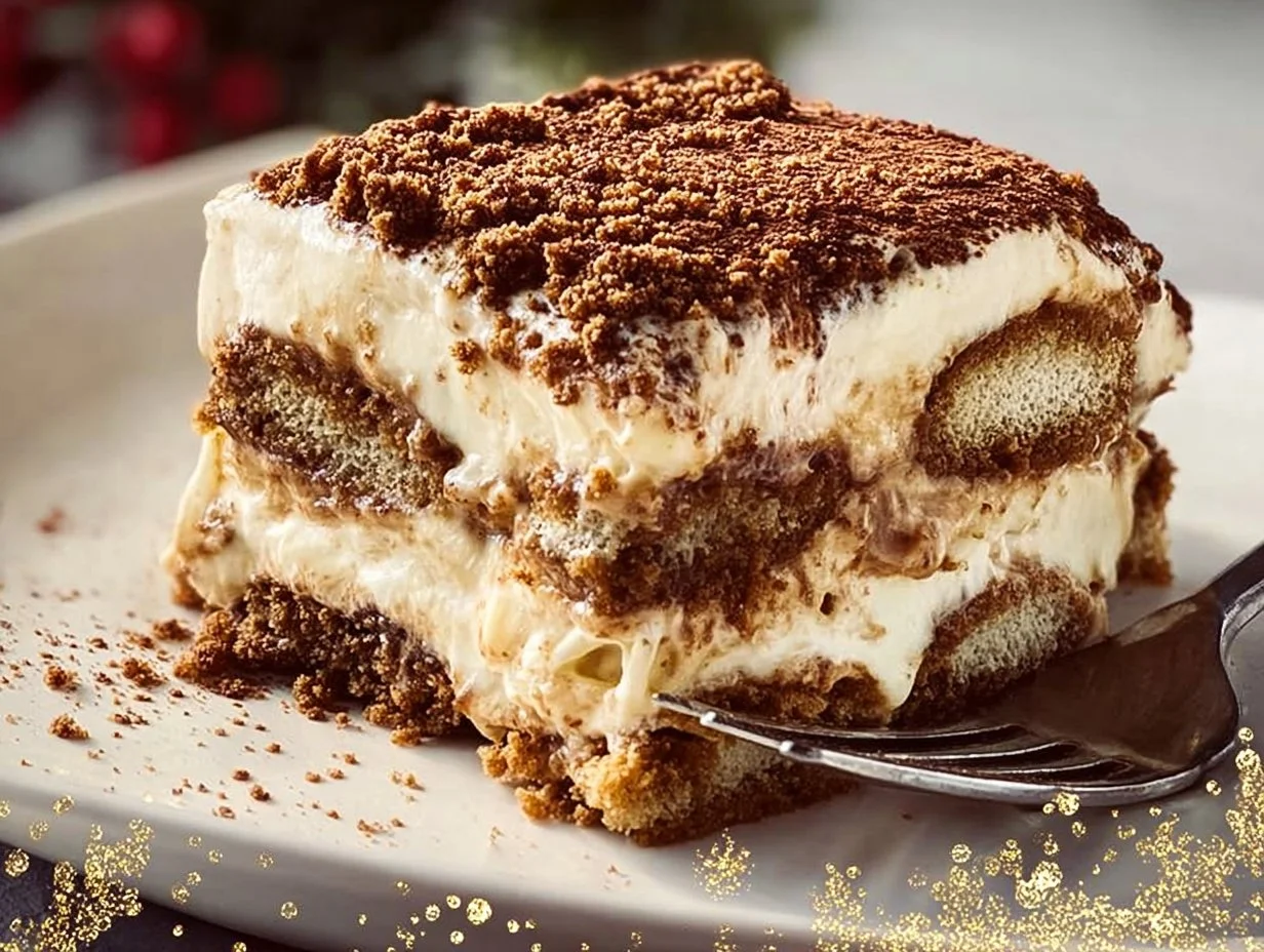 Delicious Gingerbread Tiramisu dessert with festive decorations