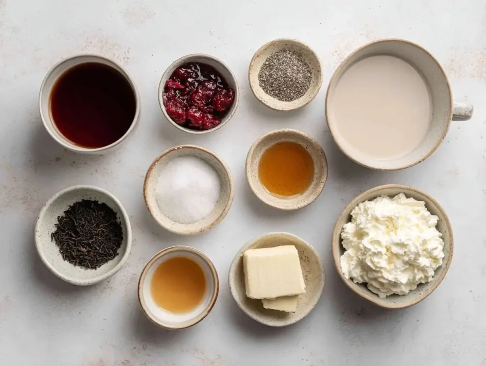 ingredients for Cherry Vanilla Tea Latte