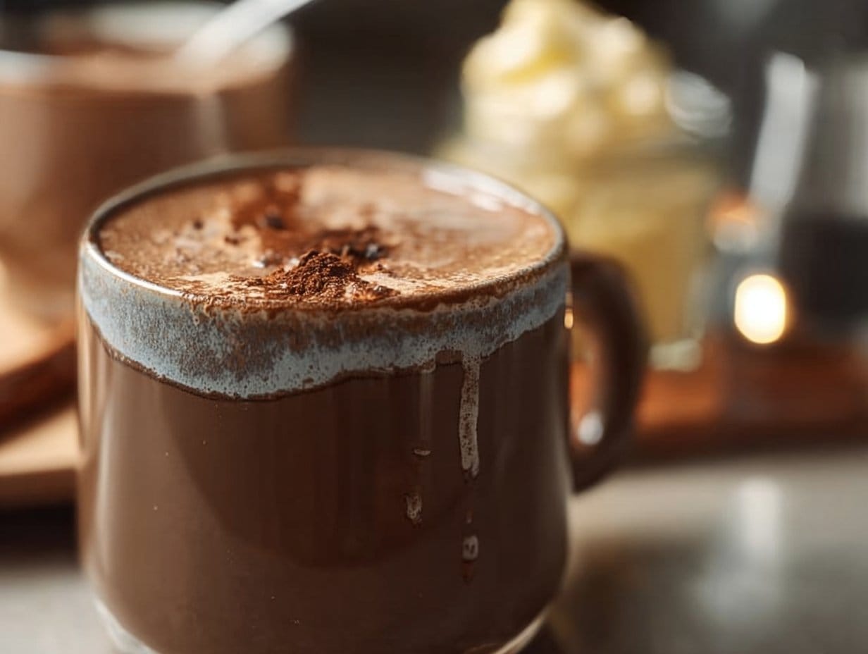 Spiced Hot Cocoa topped with whipped cream, a cozy delight for cold nights.