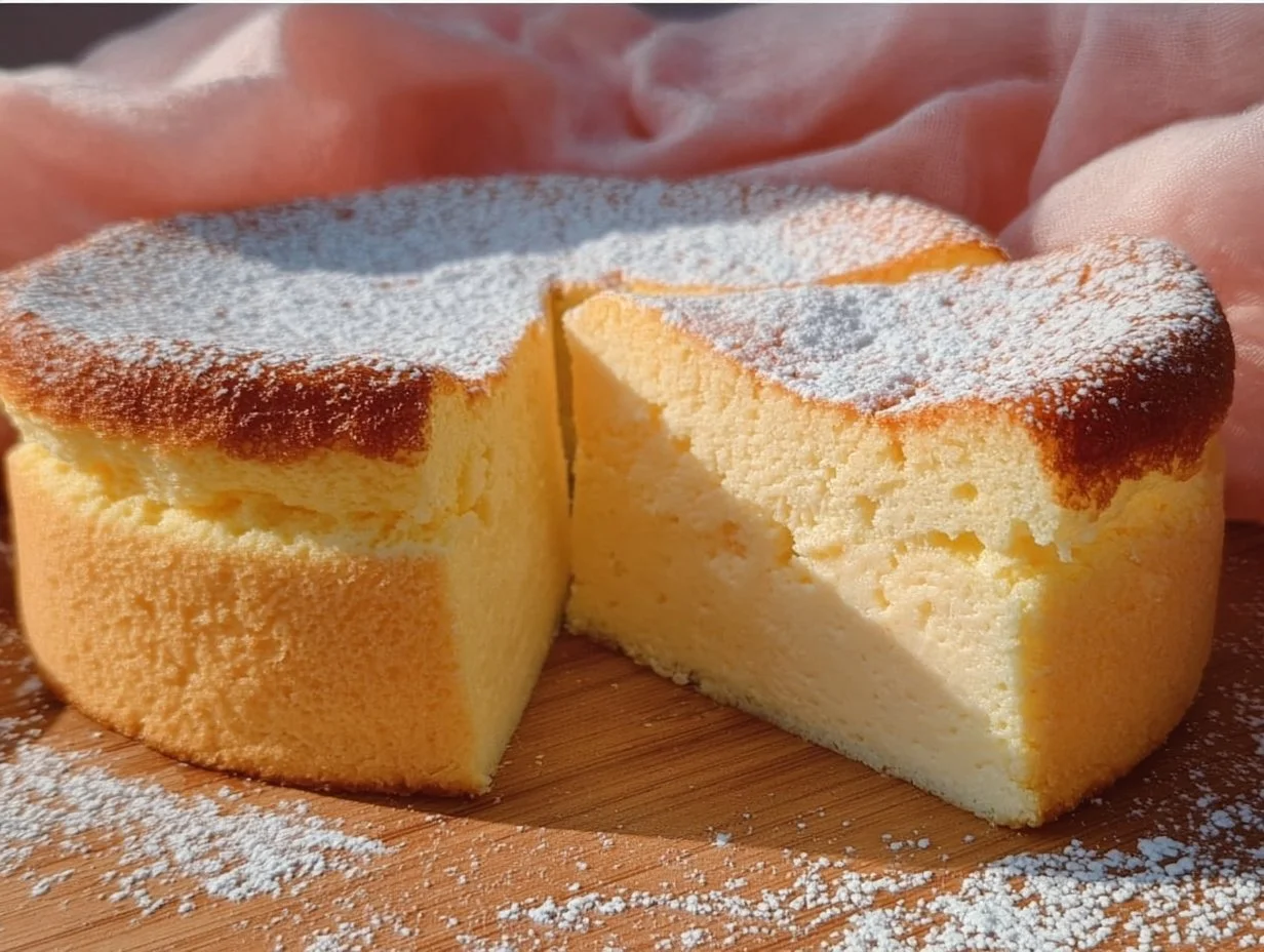 Delicious slice of Magic Custard Cake with three distinct layers.