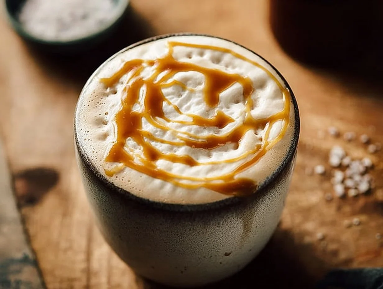 Delicious Maple Sea Salt Latte topped with frothy milk and sea salt