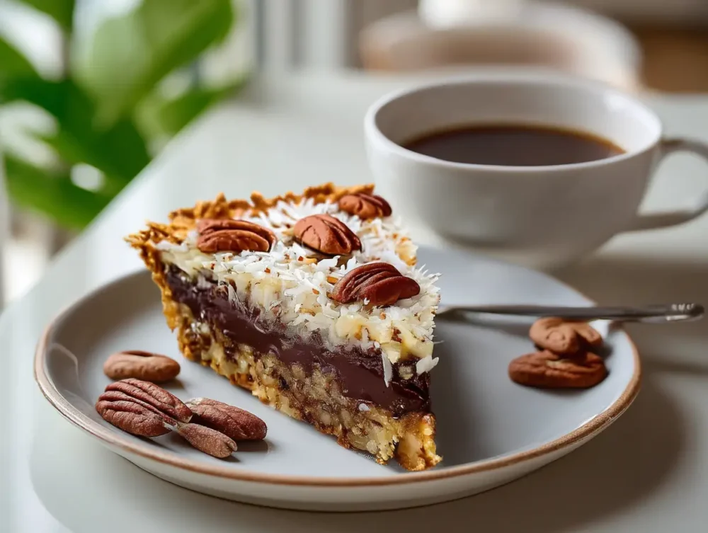 no-bake German chocolate pie served with coffee