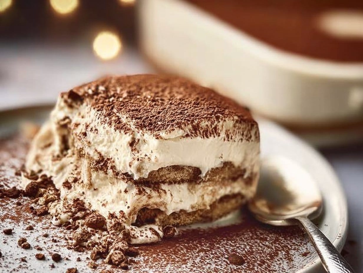 Scrumptious Gingerbread Tiramisu layered with cookies and mascarpone cream