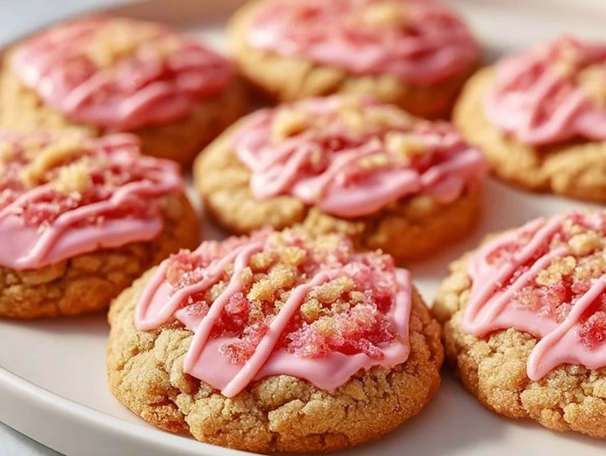 Delicious Strawberry Crunch Cookies with a crispy topping