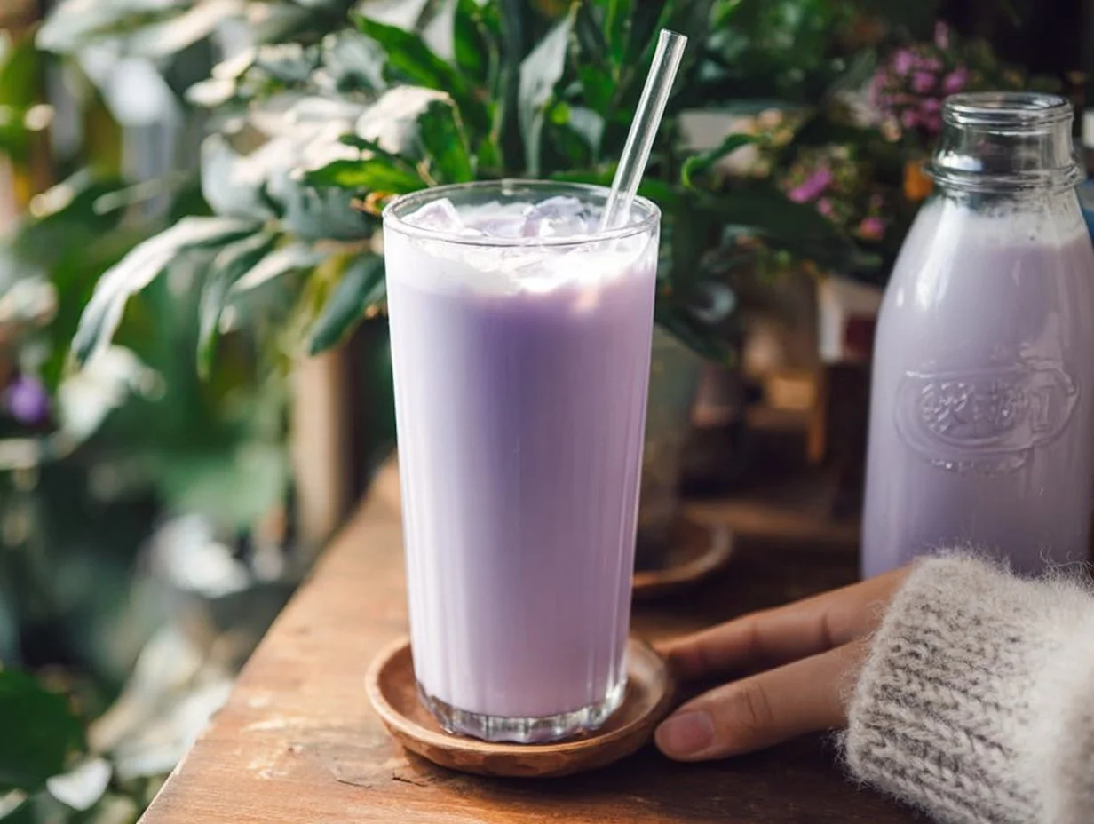 Delicious Taro Milk Tea adorned with a layer of creamy foam
