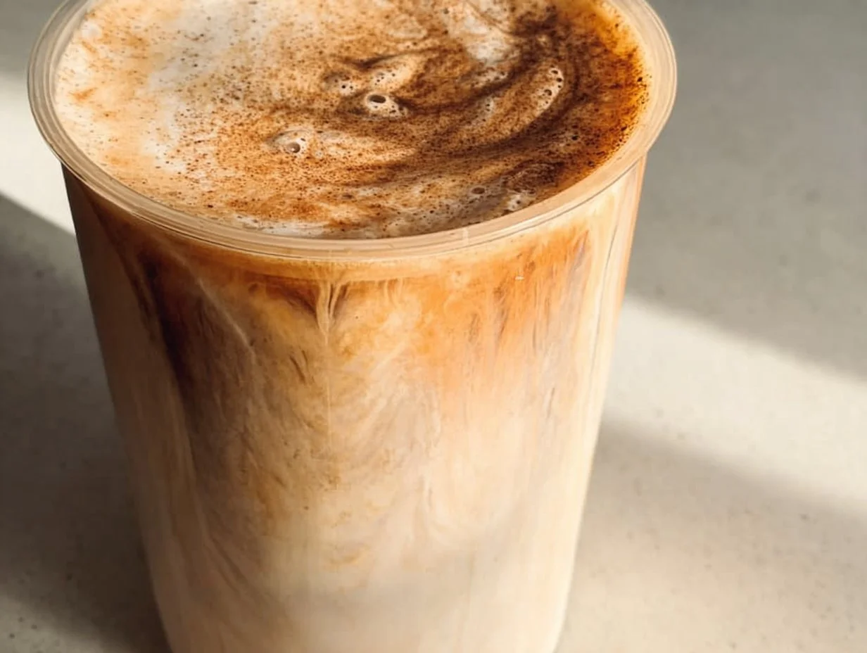 Delicious Vanilla Cinnamon Latte topped with whipped cream and cinnamon sprinkles