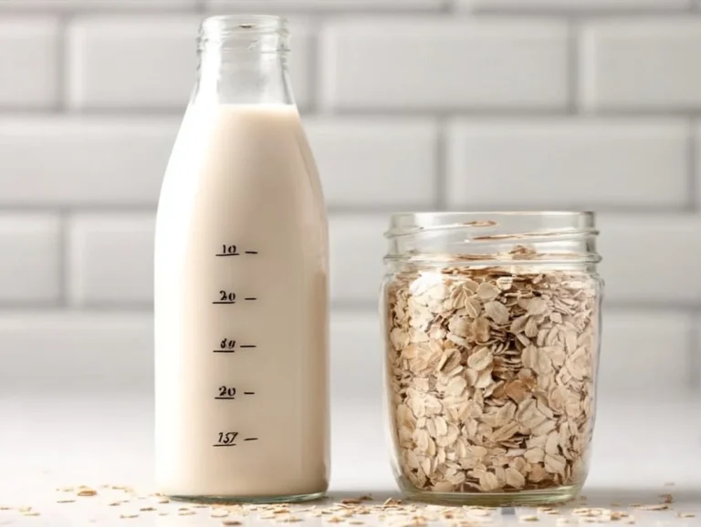 A glass of creamy vanilla oat milk with a sprinkle of cinnamon on top.