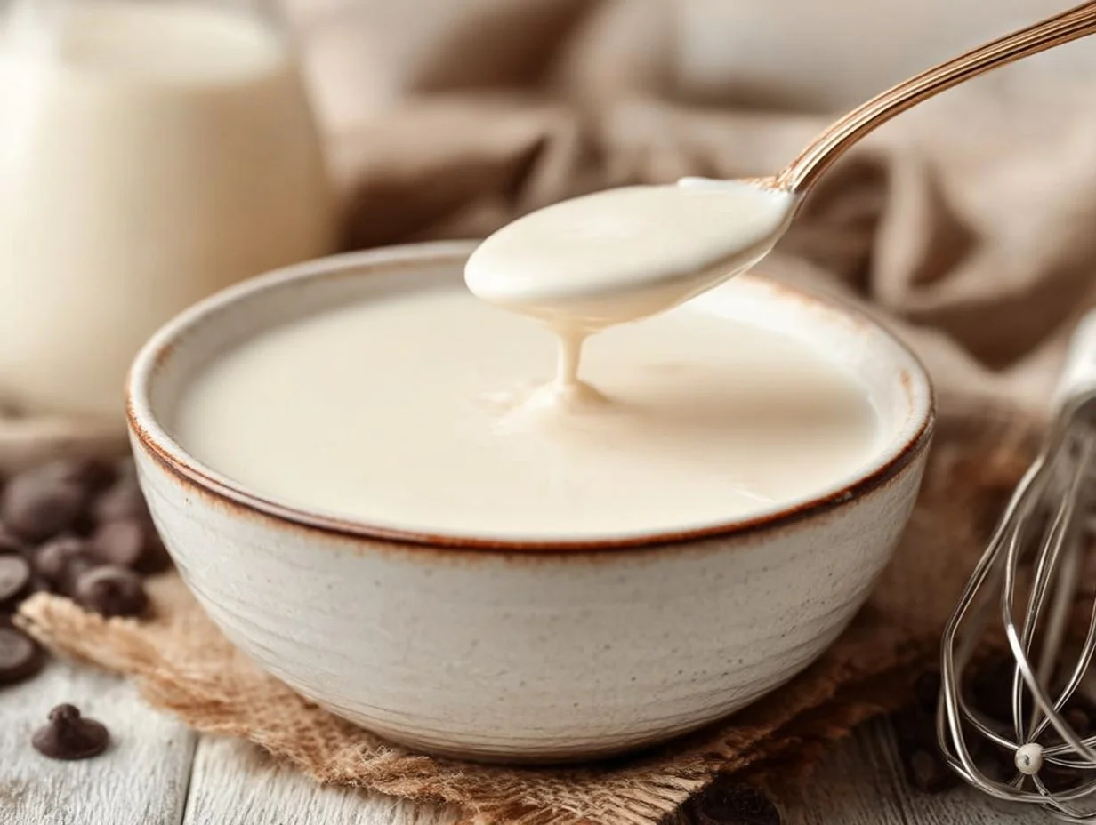 A delicious serving of white chocolate mocha sauce drizzled over a coffee drink.