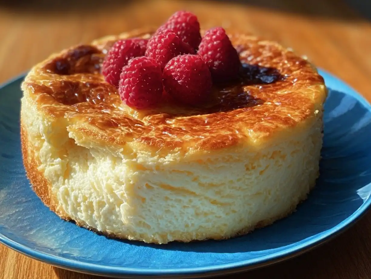 Delicious creamy yogurt cake topped with fresh berries and whipped cream.