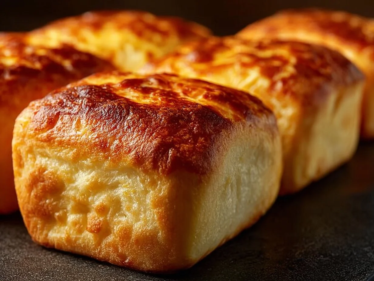 Deliciously baked zero carb yogurt bread loaf on a wooden cutting board.