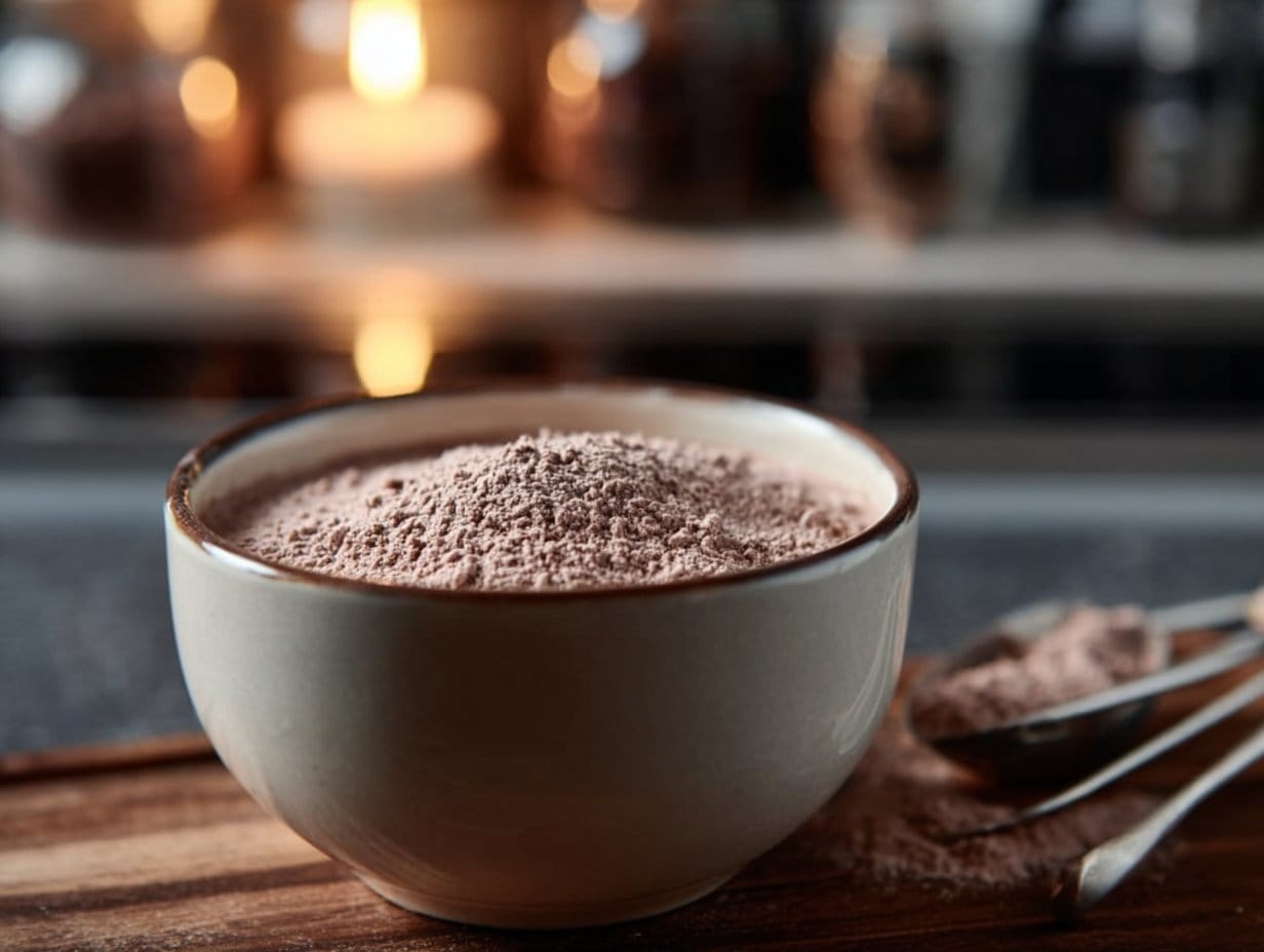Homemade Hot Cocoa Mix ready to serve in a cozy environment.
