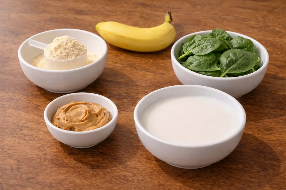 5-ingredient protein smoothie made with fruits and protein powder