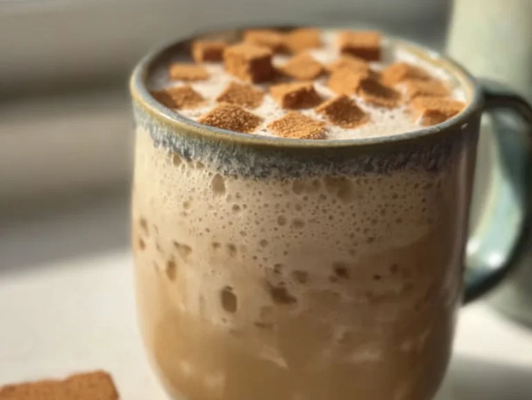 Shaken Cinnamon Toast Crunch Latte with cinnamon and cereal toppings