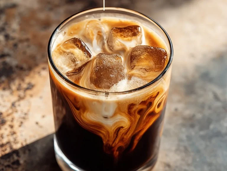 Brown Sugar Oatmilk Shaken Espresso in a glass with ice and coffee.