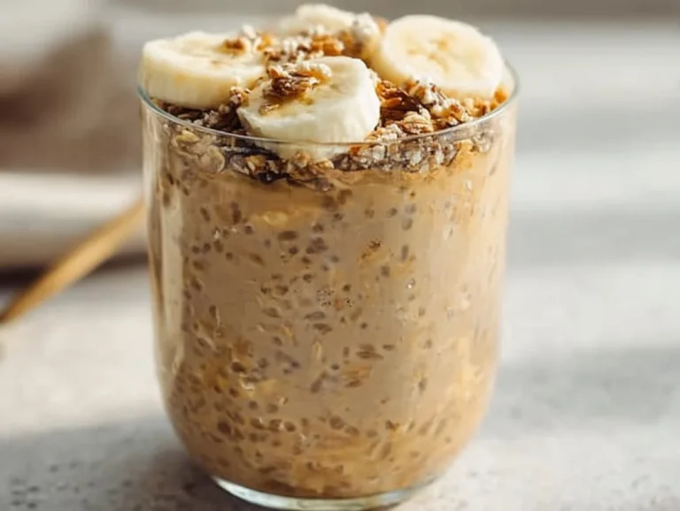 Bowl of brown sugar overnight oats topped with fruits and nuts