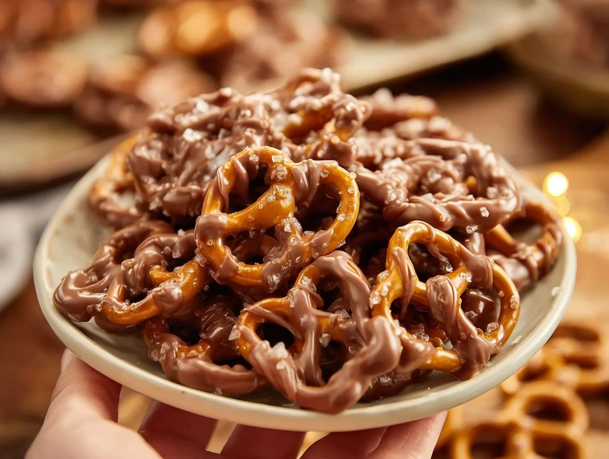 Delicious butter toffee pretzels coated in a sweet toffee glaze.