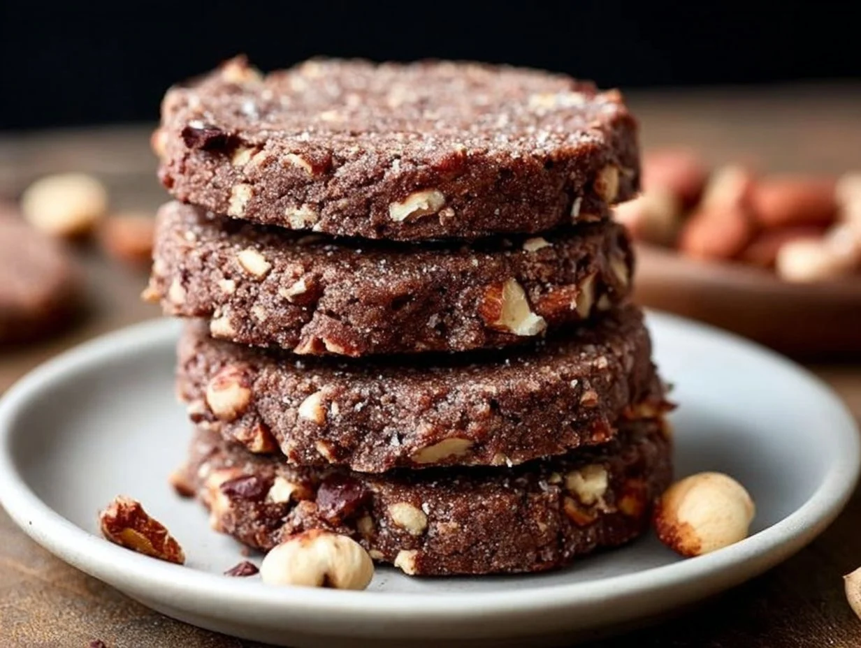 Delicious chocolate hazelnut shortbread cookies on a plate