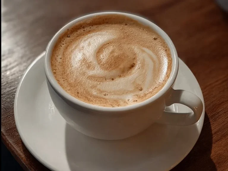 Creamy white mocha latte topped with whipped cream and chocolate shavings