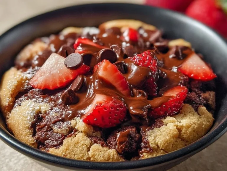 Decadent chocolate-dipped strawberry cookie dough ready to be enjoyed