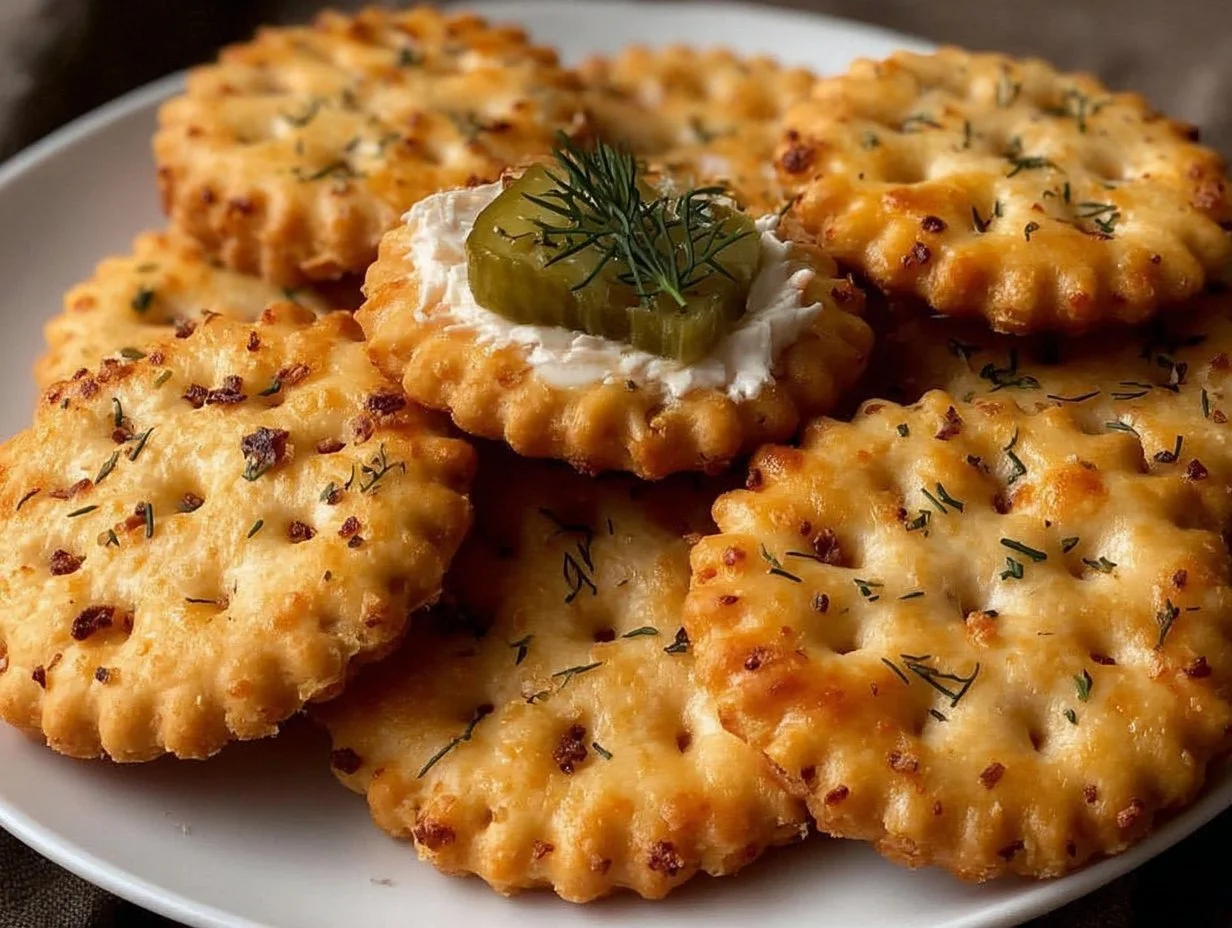 Plate of Dill Pickle Ritz Bites served as a tasty appetizer