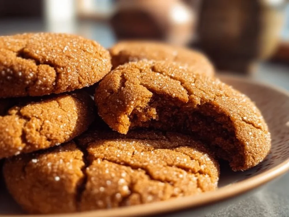 Delicious homemade gingersnap cookies with a crispy texture.