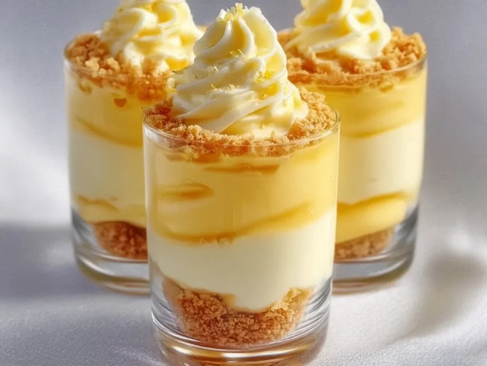 Delicious lemon curd cheesecake dessert cups topped with fresh fruit