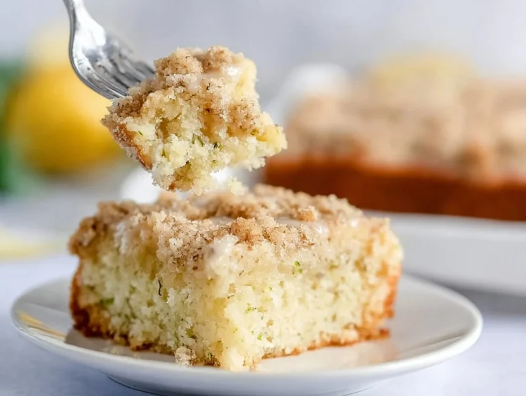 Delicious Lemon Zucchini Coffee Cake slice on a plate