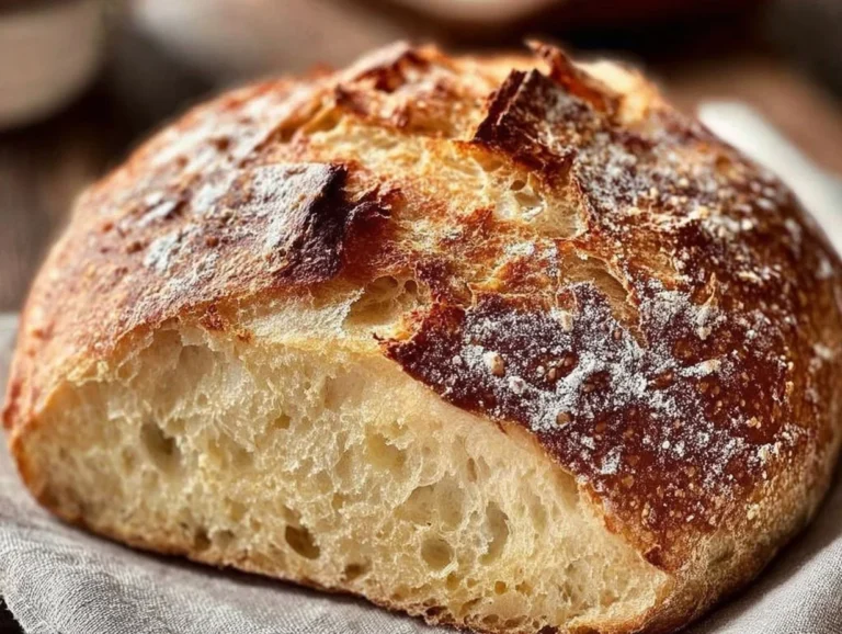 Freshly baked no knead Italian artisan bread loaf