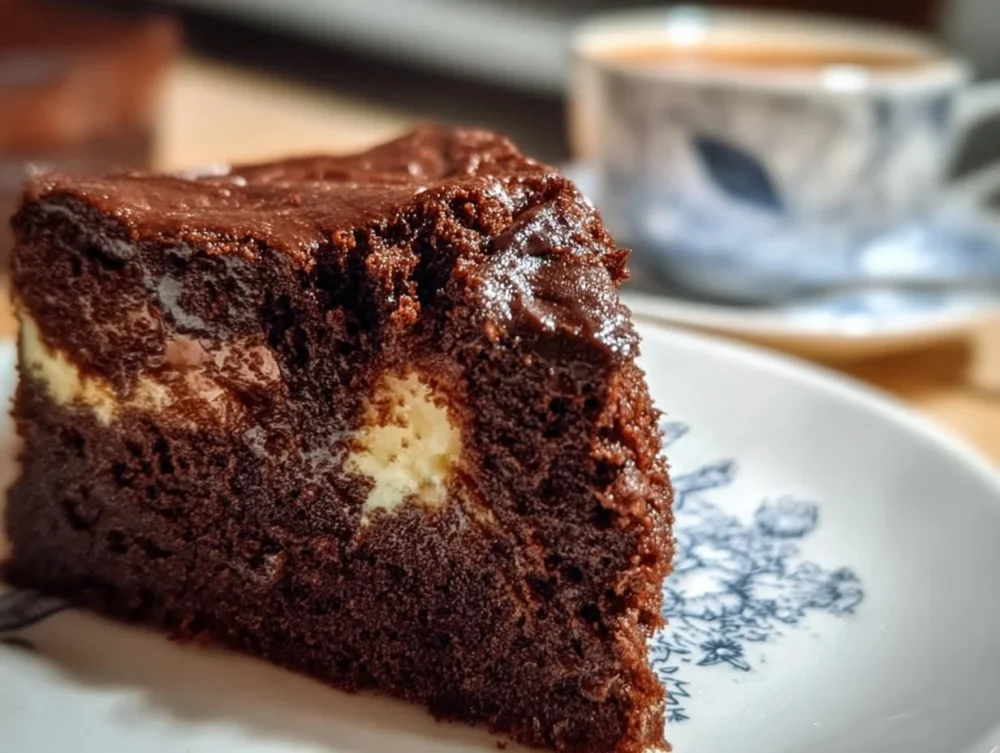 Delicious quick fudge cake topped with chocolate frosting and sprinkles.