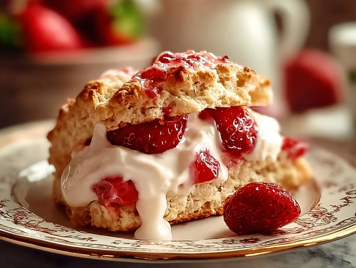 Freshly baked Strawberry Cream Scones served on a plate