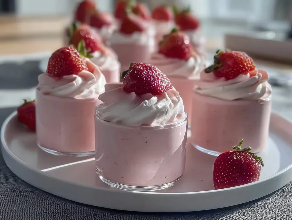 Delicious 3 ingredient strawberry mousse served in a bowl