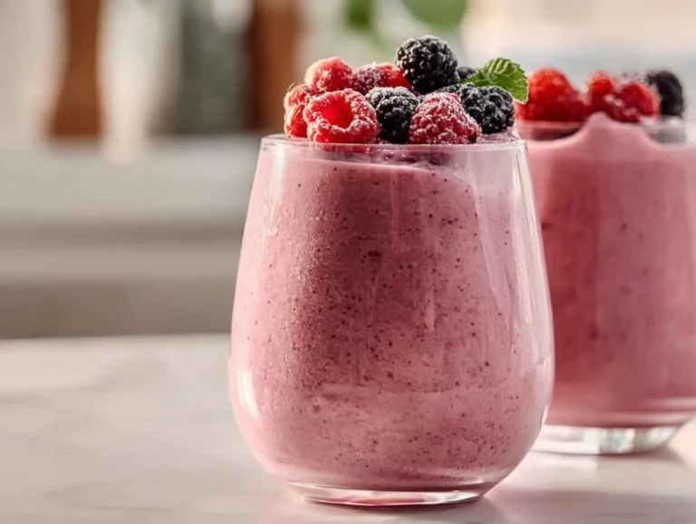 5-Ingredient protein smoothie in a glass with fresh fruits