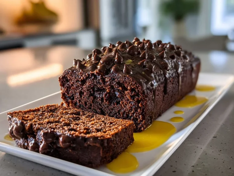 Sliced Chocolate Banana Protein Bread topped with chocolate chips