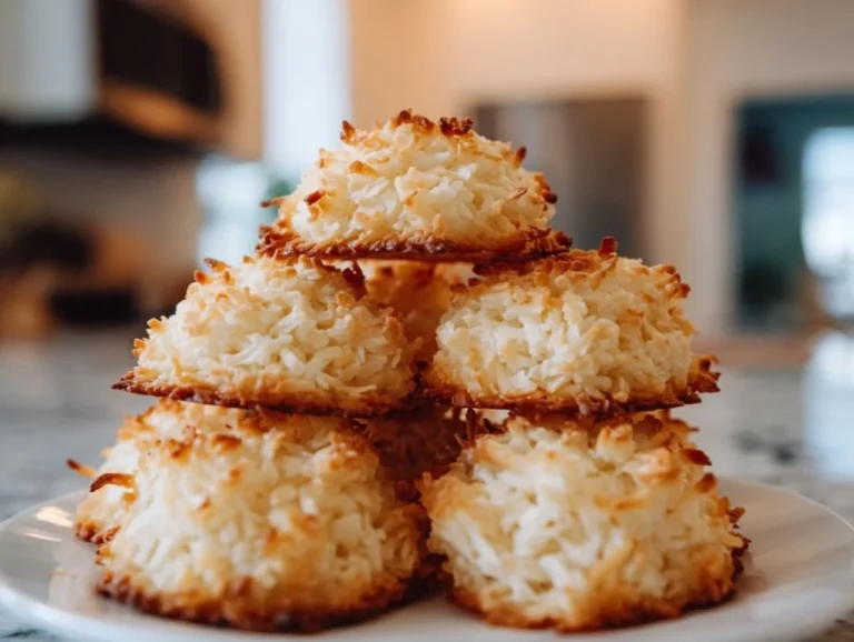 Delicious coconut cookies displayed on a plate with a tropical theme