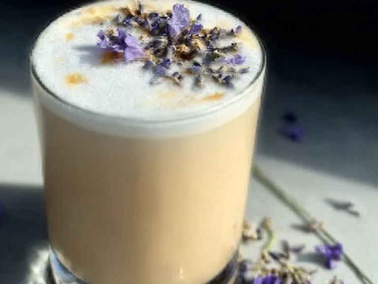 Earl Grey Lavender Latte with aromatic lavender and tea leaves