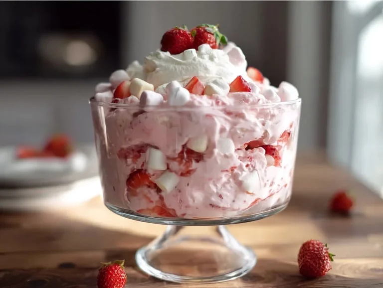 Easy strawberry fluff dessert with fresh strawberries and whipped cream