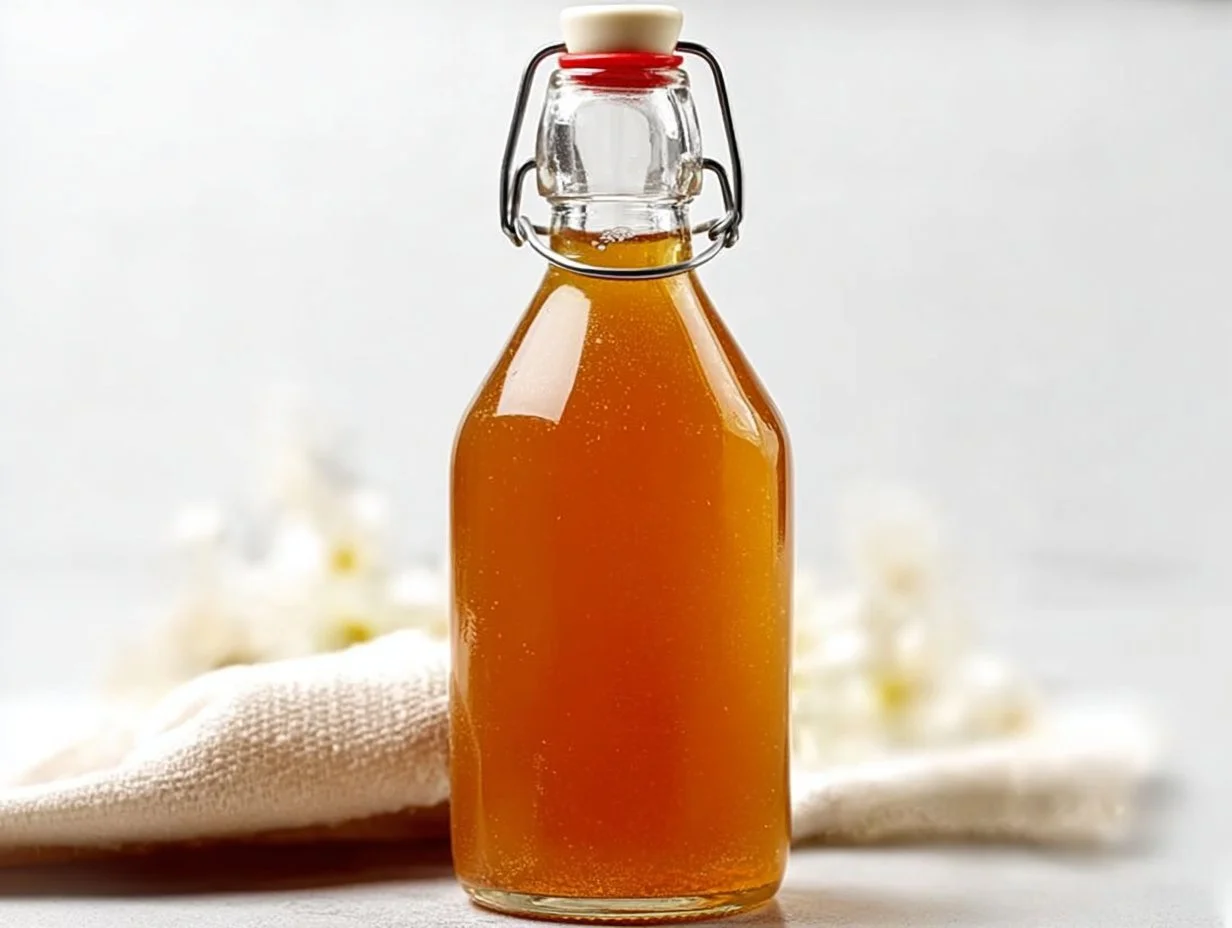Homemade honey simple syrup in a glass jar with a spoon